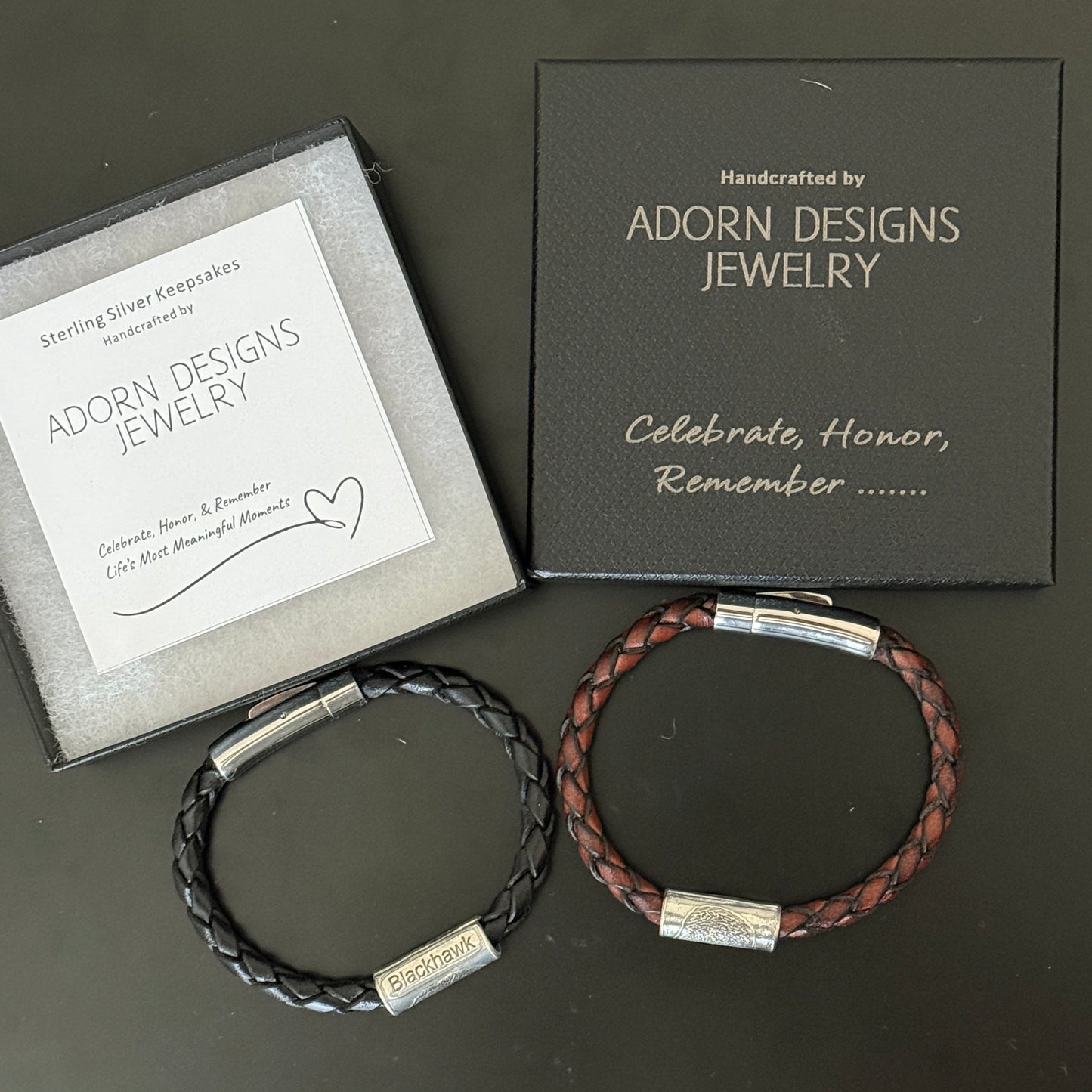 Adorn Designs branded packaging for fingerprint bracelets