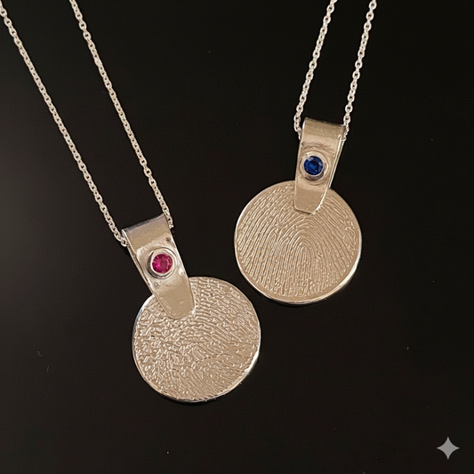 Sterling Silver Fingerprint Pendant w/ Birthstone CZ Bezel on Bail