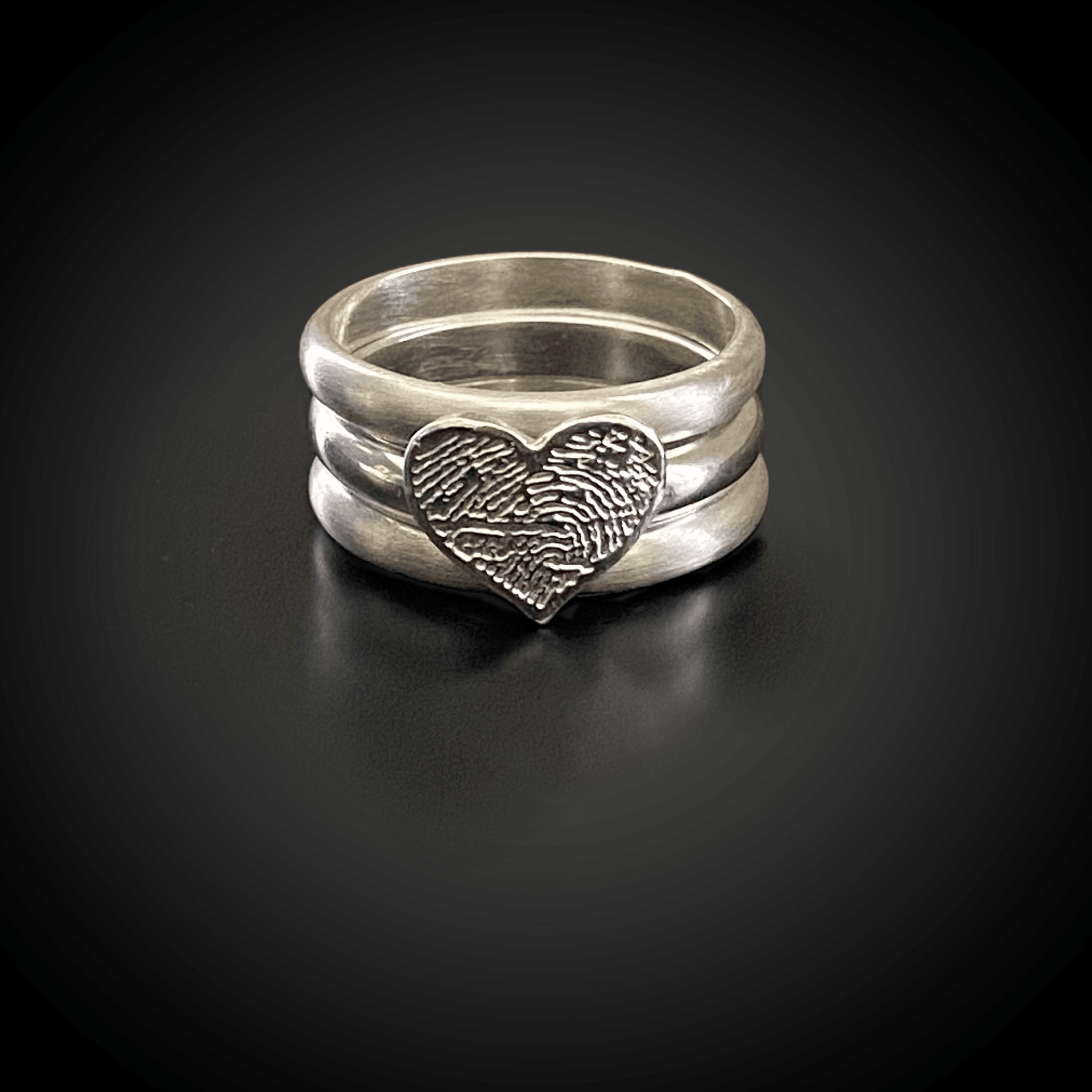 Wide Fingerprint Ring with 3 Sterling Silver Stacking Bands - Adorn Designs Jewelery