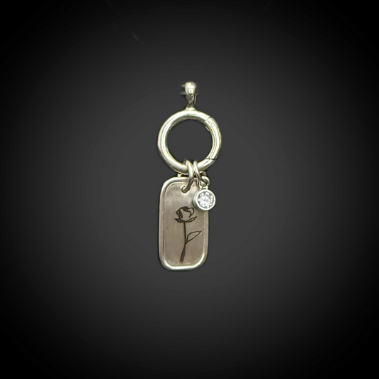 Sterling-silver June rose birth-flower charm with 4 mm Alexandrite CZ and hinged charm holder.