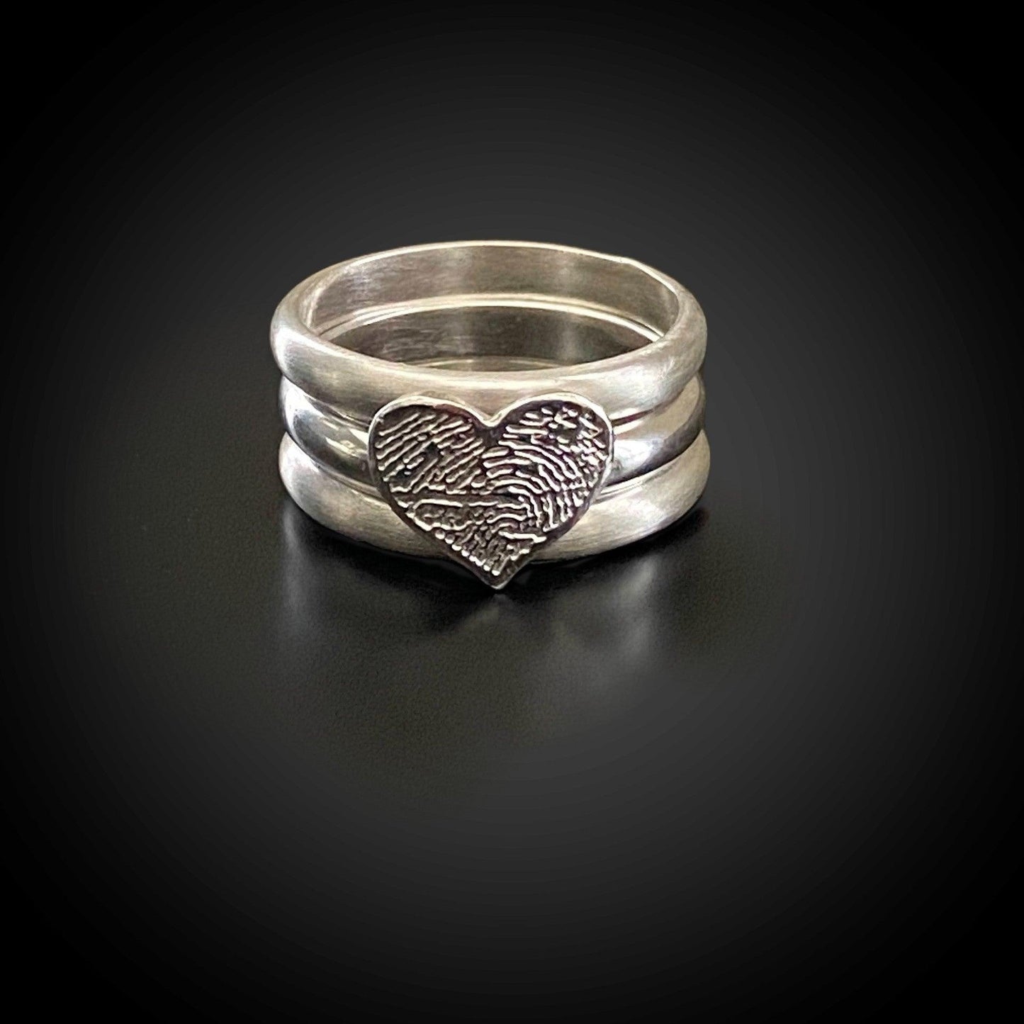 Wide Fingerprint Ring with 3 Sterling Silver Stacking Bands - Adorn Designs Jewelery