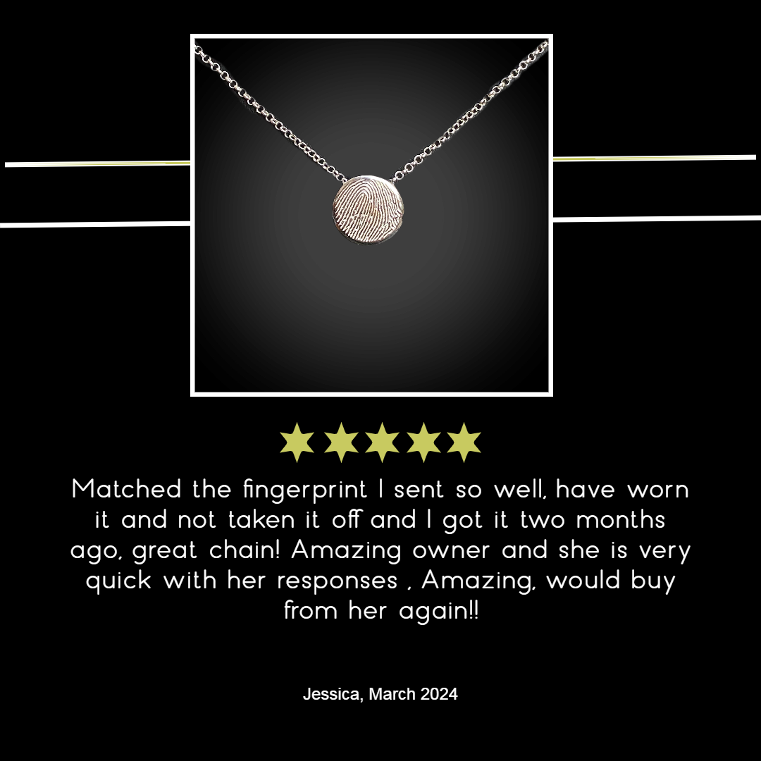 Adorn Designs Jewelry 5 star customer review of fingerprint necklace