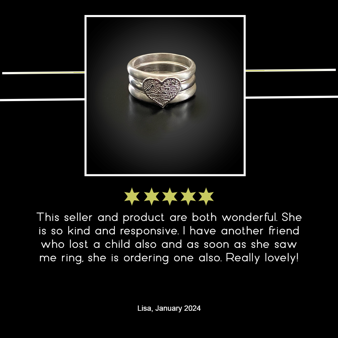 Adorn Designs Jewelry 5 star customer review of stacking fingerprint ring