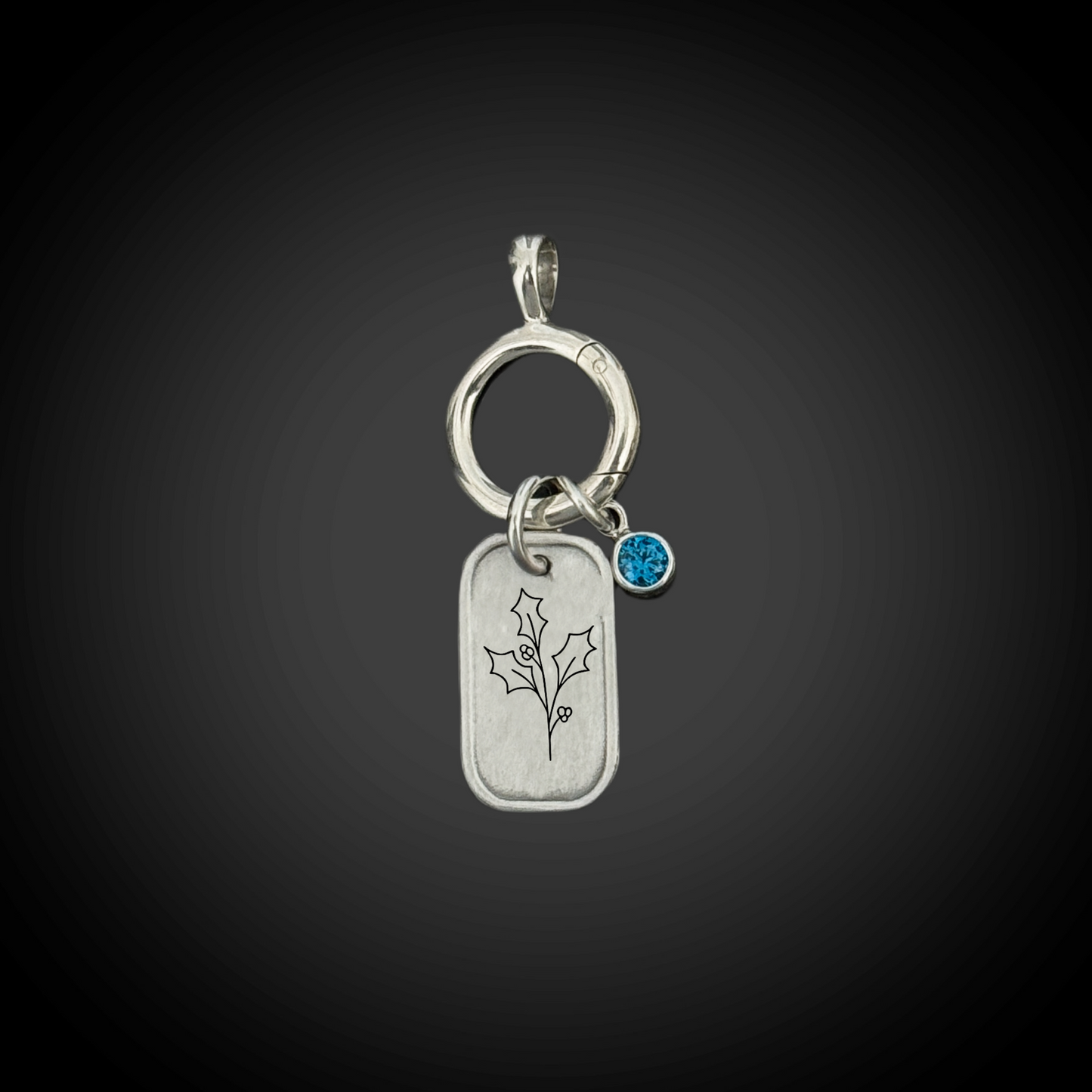 Personalized December Birth Month Holly Flower Charm: Zircon CZ Birthstone, Hinged Charm Holder easily add charms, Sterling Silver Pendant