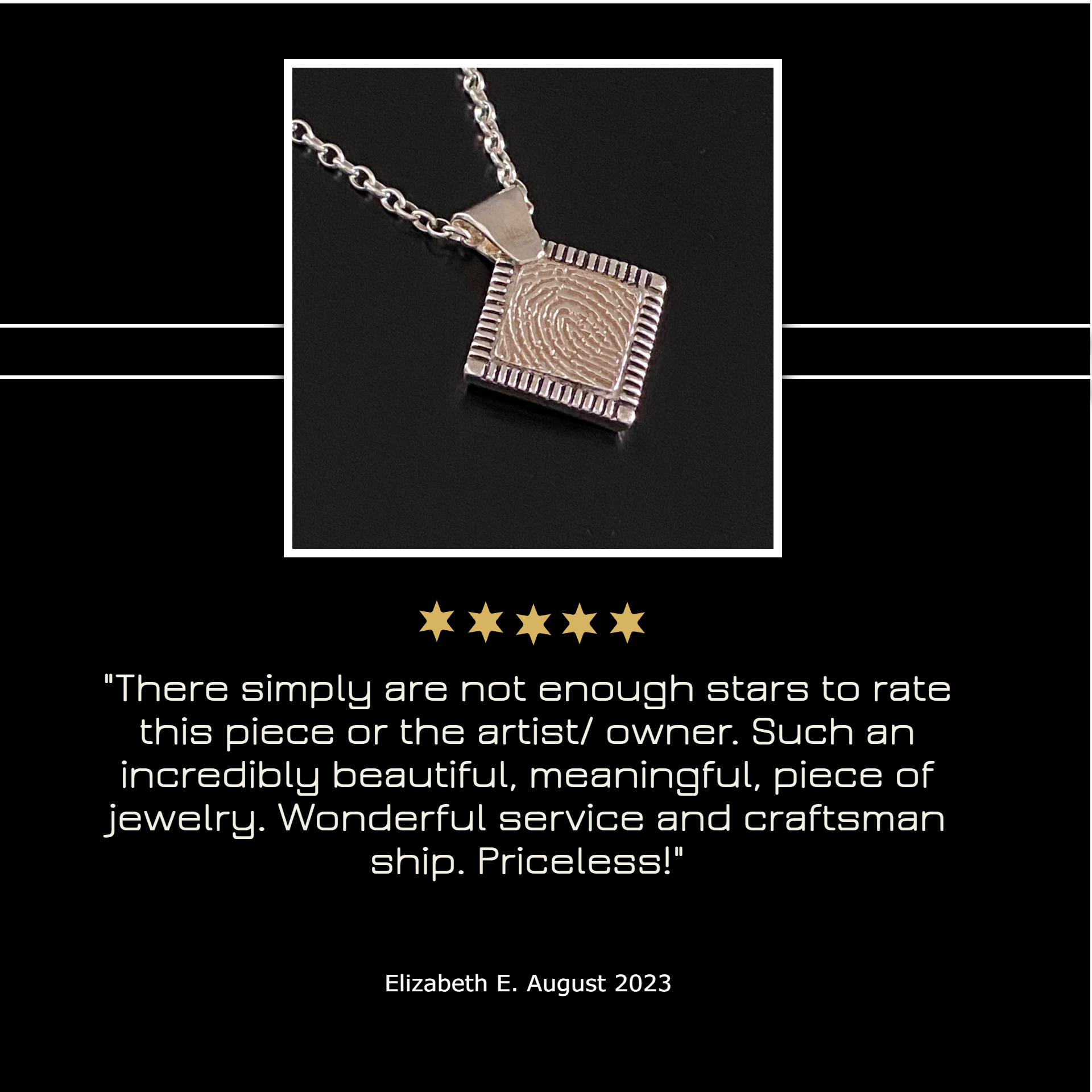 Adorn Designs Jewelry 5 Star customer review of diamond shaped fingerprint pendant