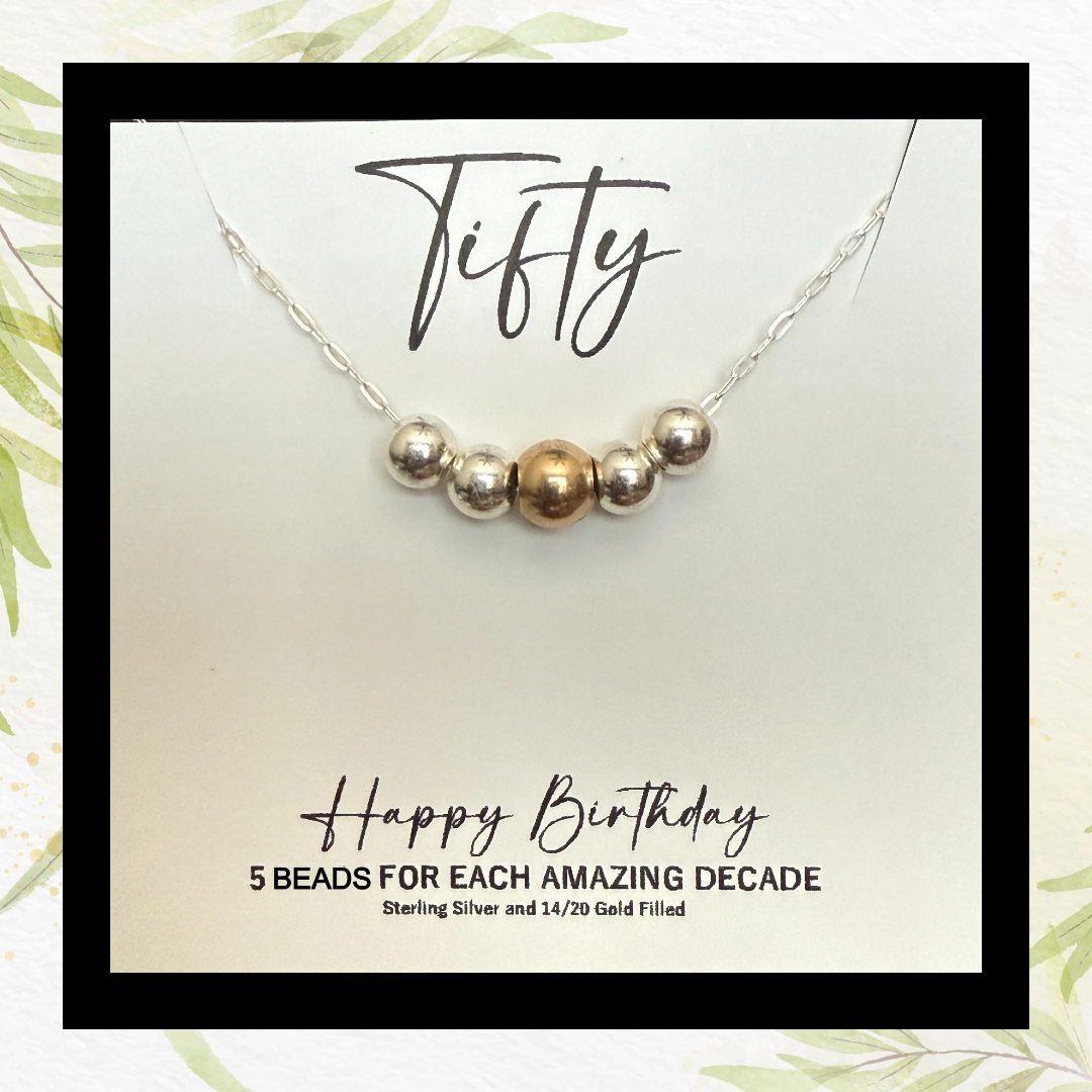 50th Birthday Necklace: Sterling Silver & Gold Filled Beads