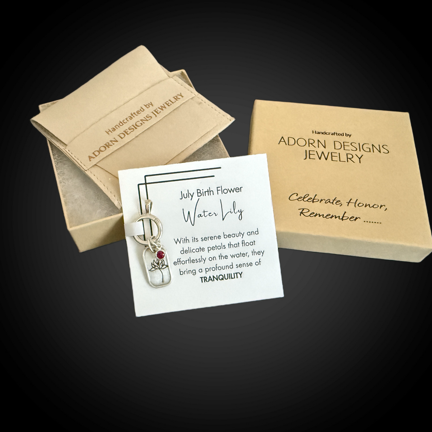 packaging for July birth month flower jewelry