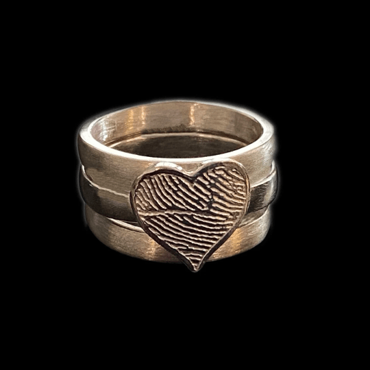 Wide Fingerprint Ring with 3 Sterling Silver Stacking Bands - Adorn Designs Jewelery