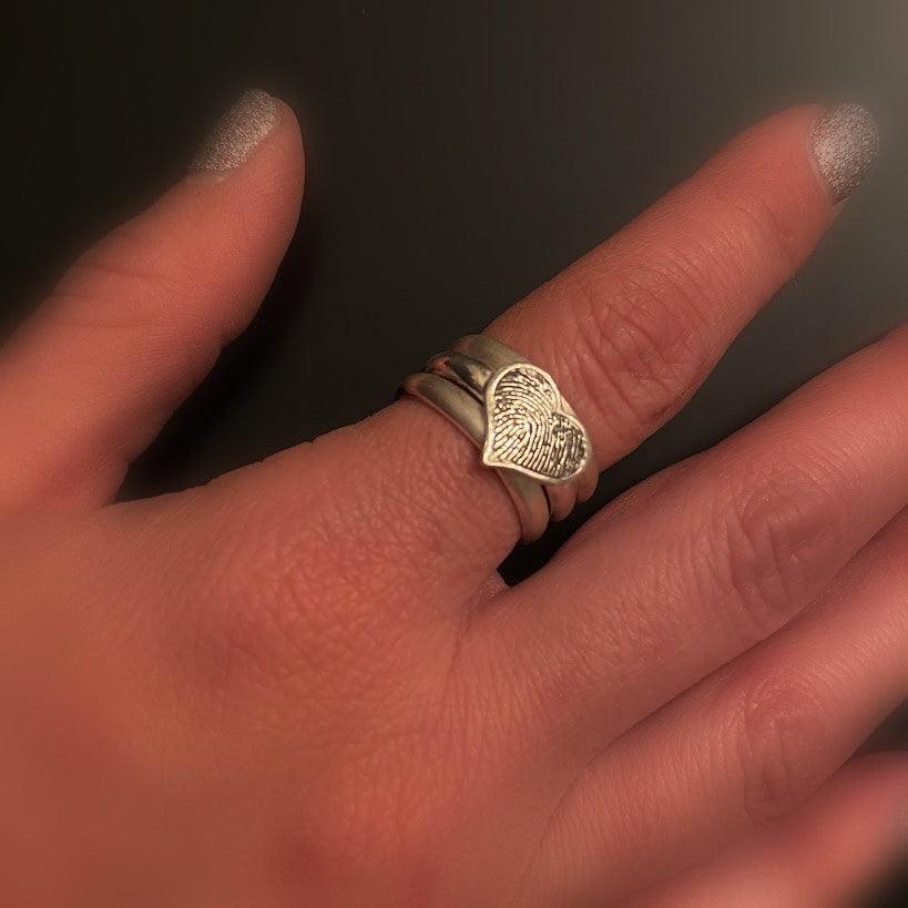 Wide Fingerprint Ring with 3 Sterling Silver Stacking Bands - Adorn Designs Jewelery