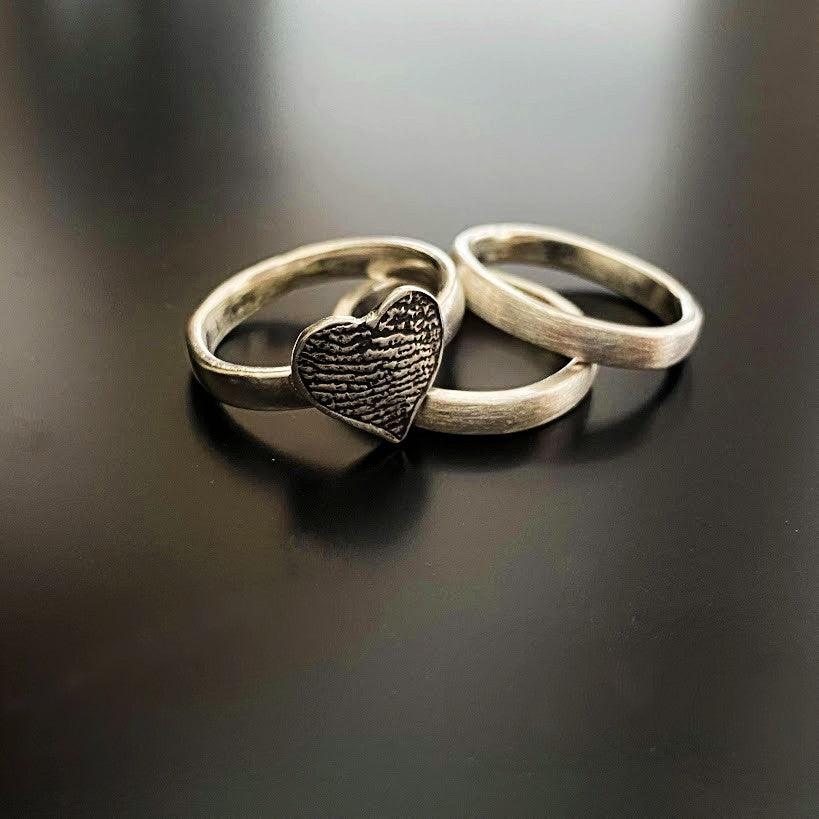 Wide Fingerprint Ring with 3 Sterling Silver Stacking Bands - Adorn Designs Jewelery