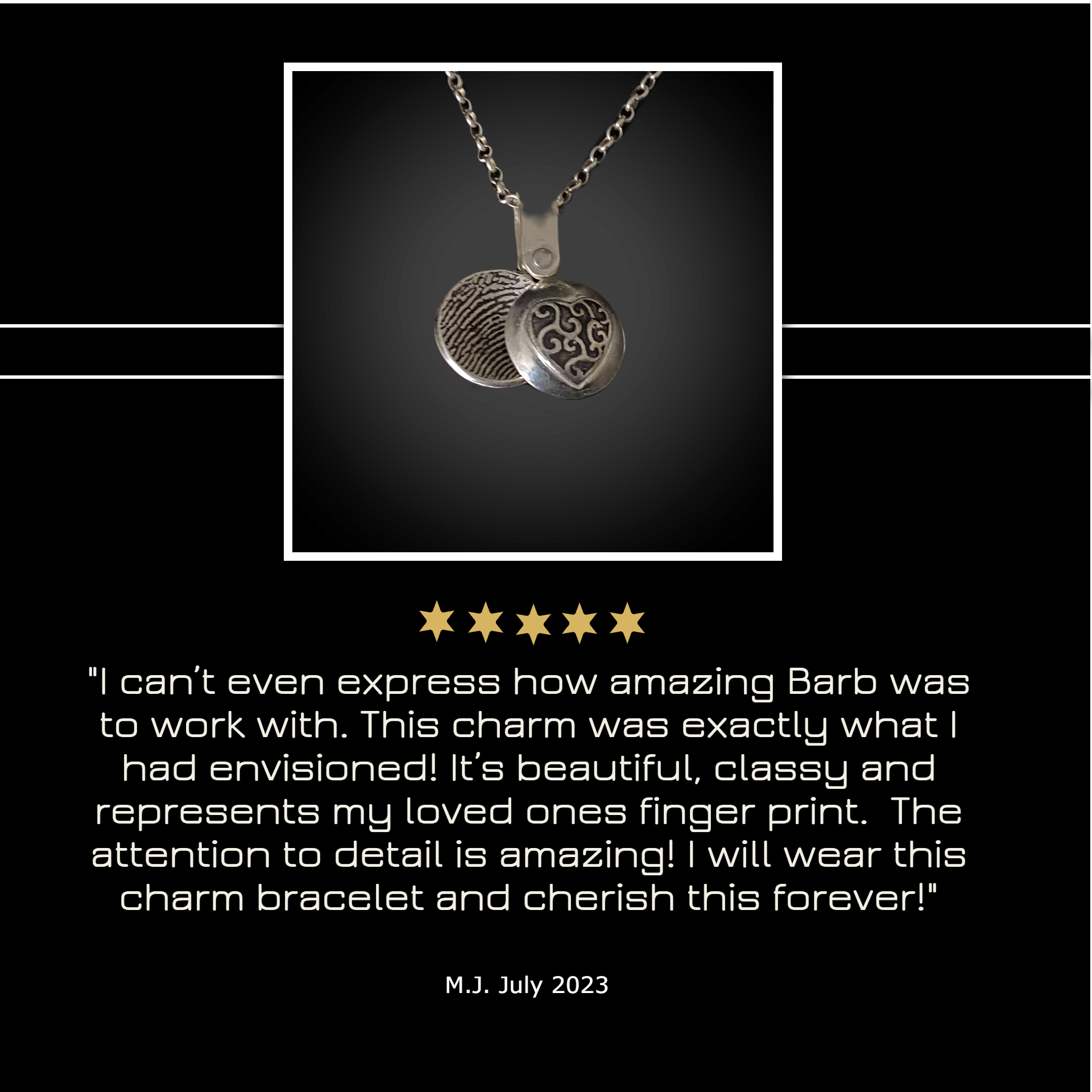Adorn Designs Jewelry 5 star customer review of swivel locket fingerprint necklace