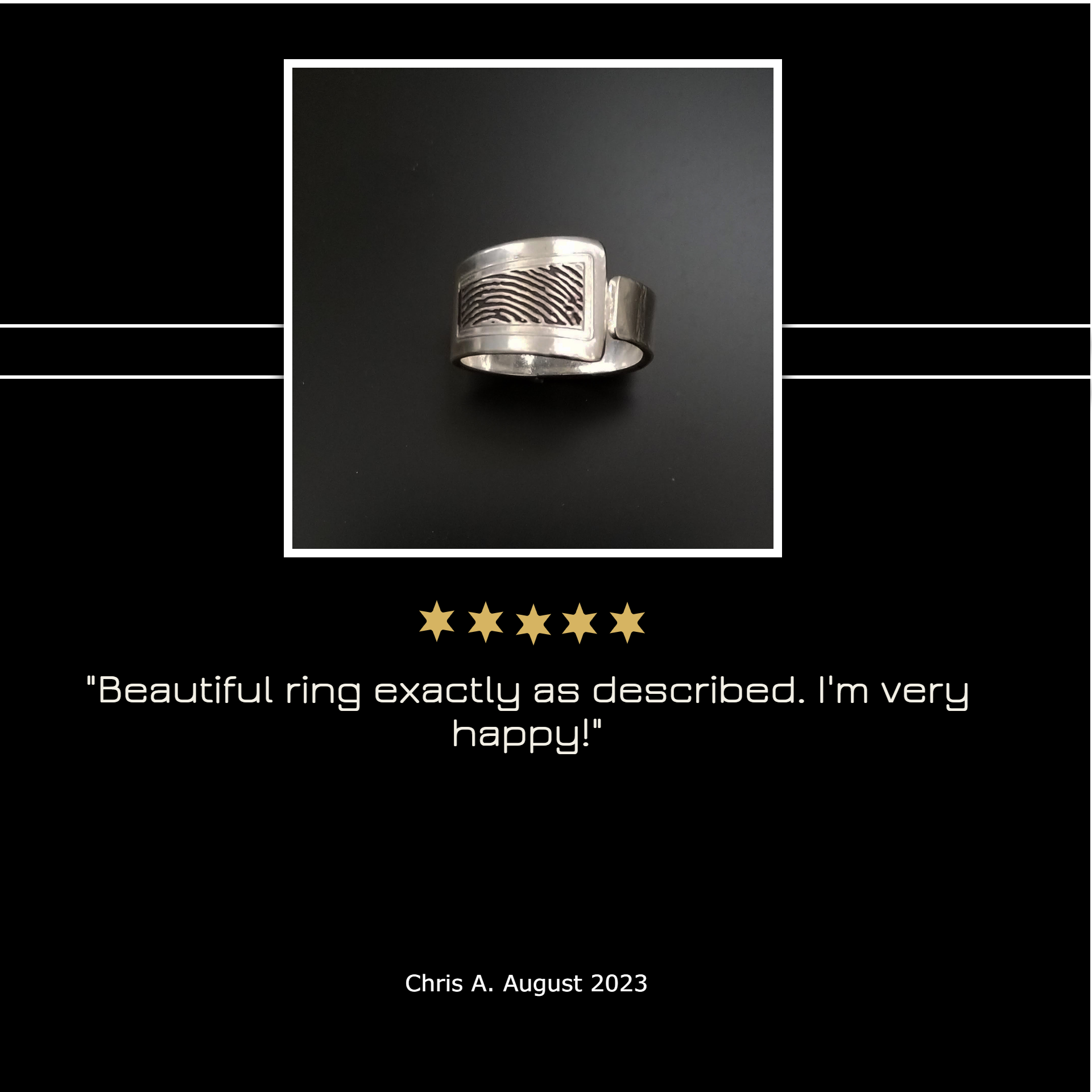 Adorn Designs Jewelry 5 star review of wrap fingerprint ring