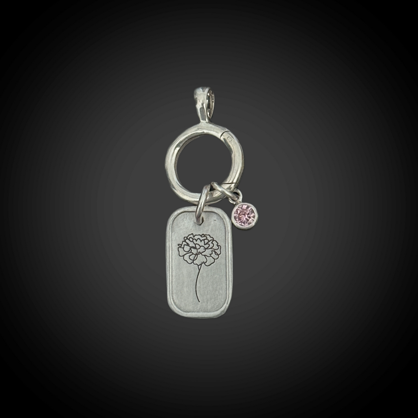 Personalized October Birth Month Flower Charm: Tourmaline CZ Birthstone, Hinged Charm Holder easily add charms, Sterling Silver Pendant