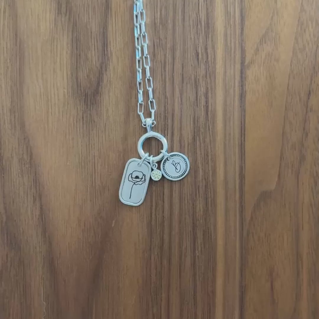 birth month flower pendant on hinged charm holder