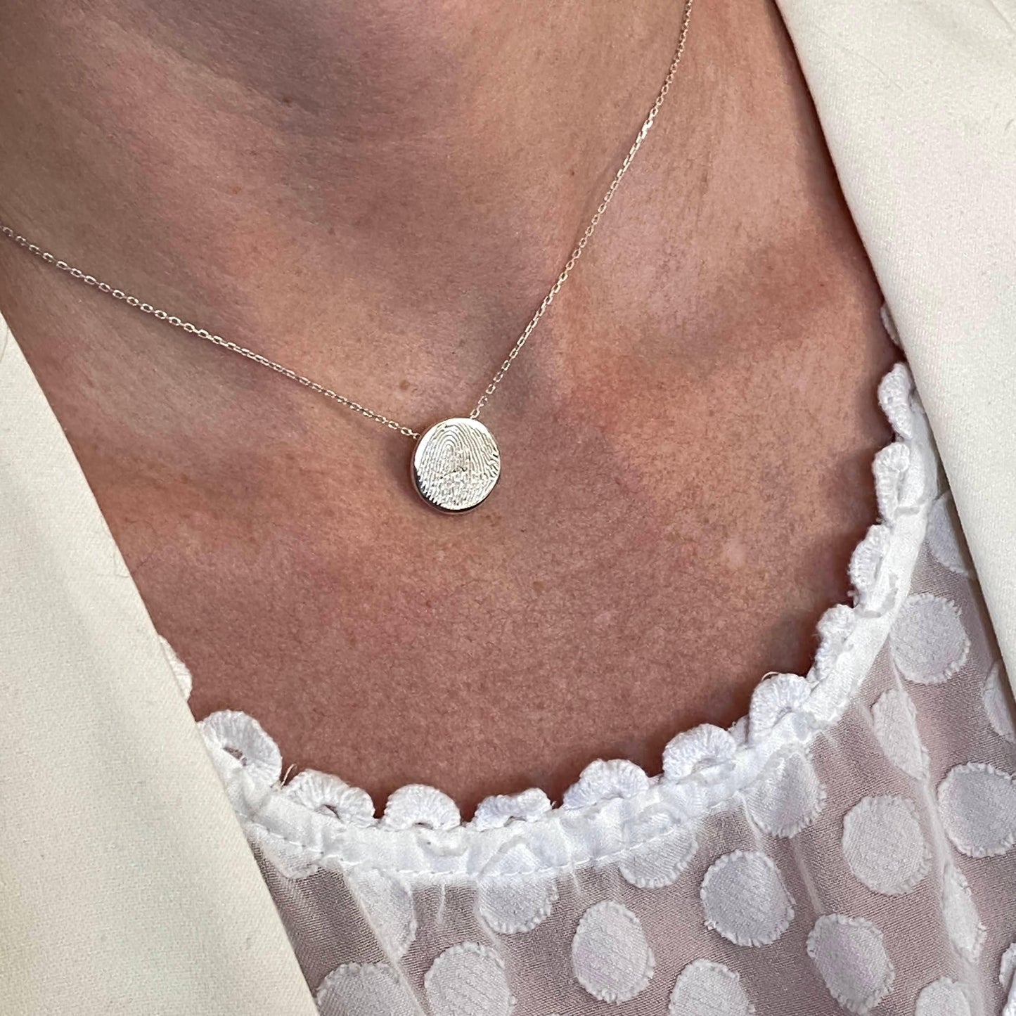 Dainty Round Shape Sterling Silver Fingerprint Necklace - Adorn Designs Jewelery