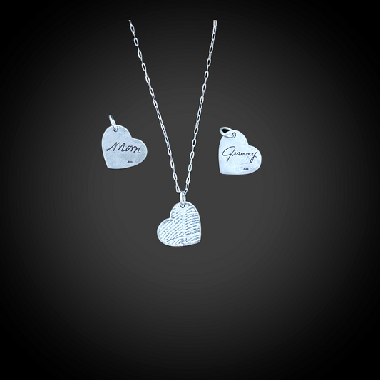 Dainty Heart Tilted Sideways Fingerprint Necklace — Sterling Silver