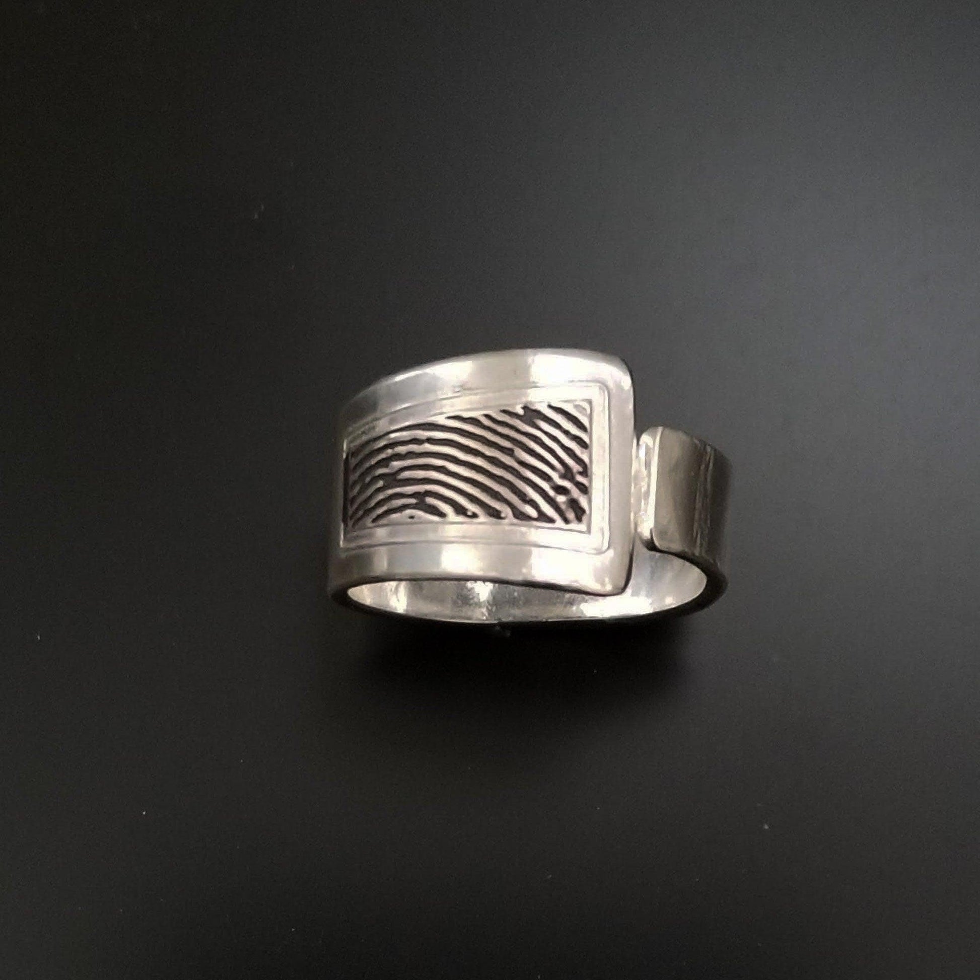 Wrap Style Men's or Women's Sterling Silver Fingerprint Ring - Adorn Designs Jewelery