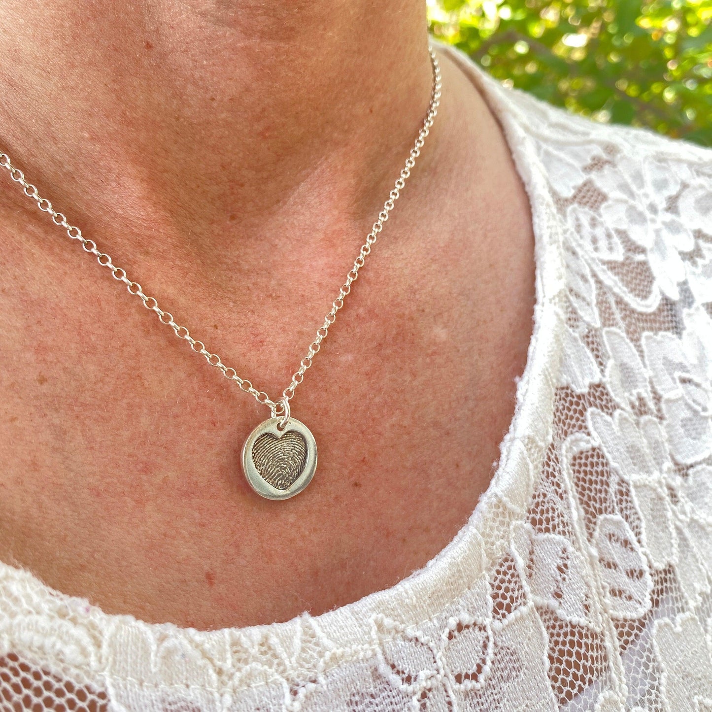 Fingerprint Recessed in Heart Shape, Sterling Silver - Adorn Designs Jewelery