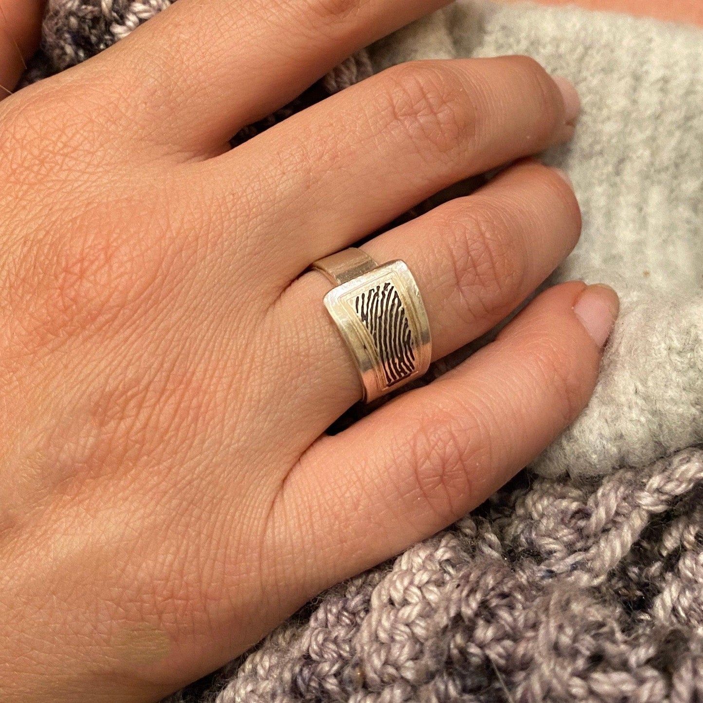 Wrap Style Men's or Women's Sterling Silver Fingerprint Ring - Adorn Designs Jewelery