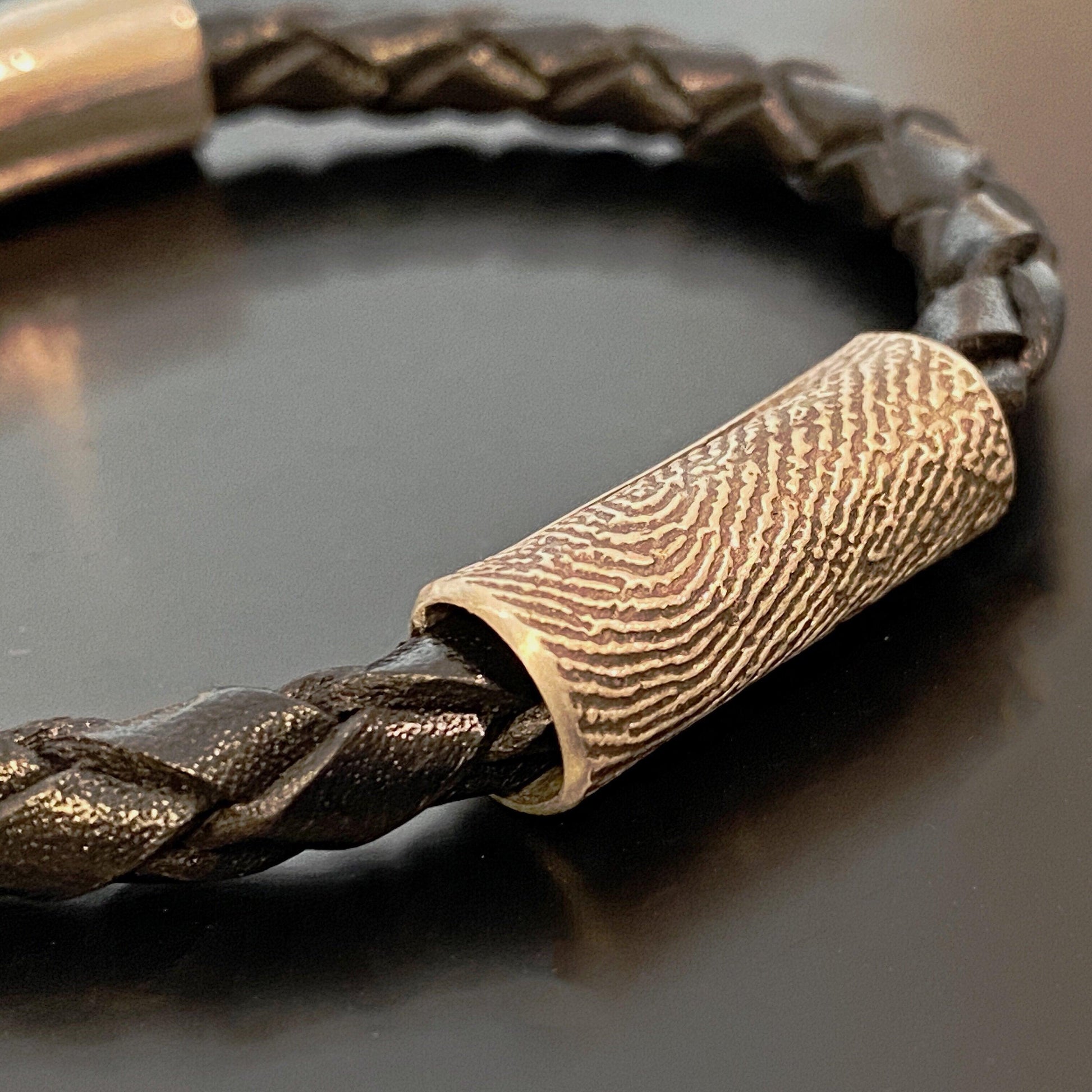 Braided Italian Leather Bracelet w/ Sterling Silver Fingerprint - Black - Adorn Designs Jewelery