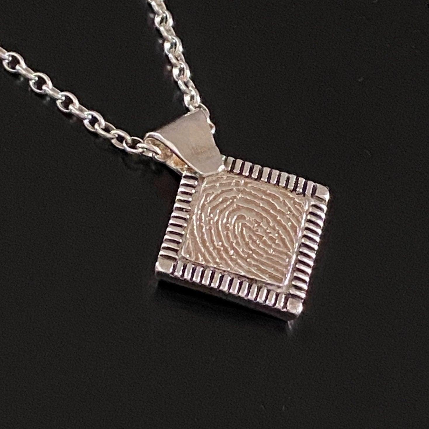 Diamond Shape Fingerprint Pendant, Sterling Silver - Adorn Designs Jewelery