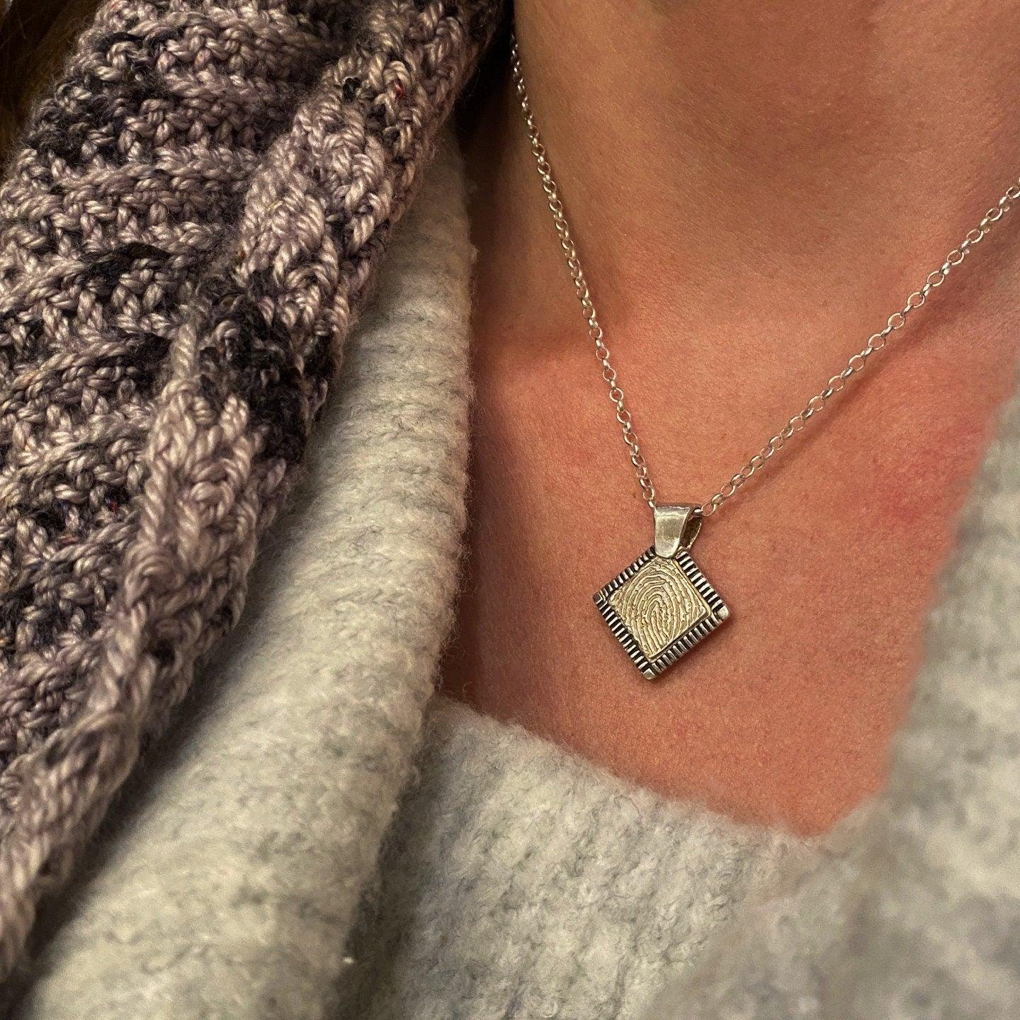 Diamond Shape Fingerprint Pendant, Sterling Silver - Adorn Designs Jewelery