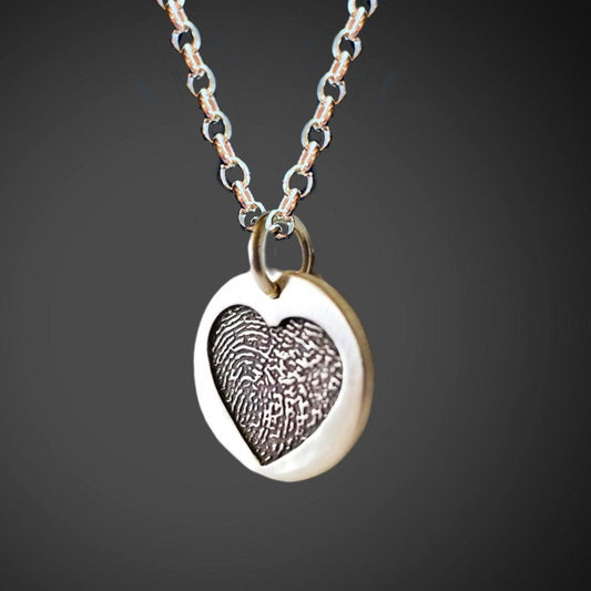 Fingerprint Recessed in Heart Shape, Sterling Silver - Adorn Designs Jewelery