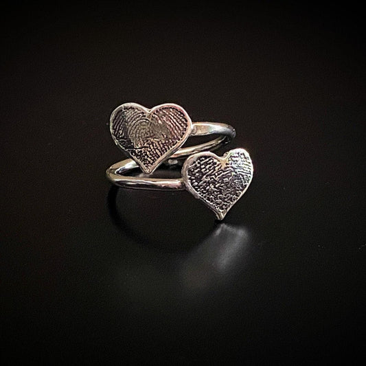 Double Fingerprint Ring - Bypass Style - Sterling Silver - Adorn Designs Jewelery