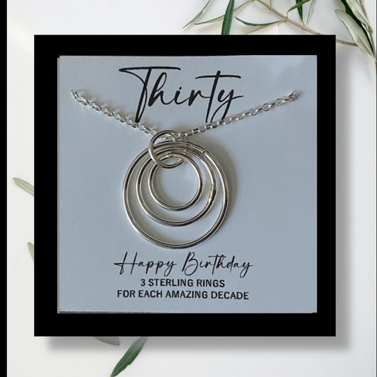 30th Milestone Birthday - Three Symbolic Sterling Silver Circles Represent 3 Decades