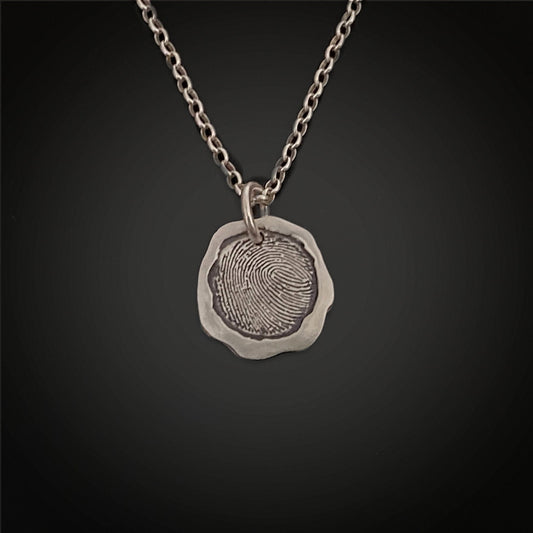 Fingerprint Necklace, Organic Shape resembles a Seal, Sterling Silver