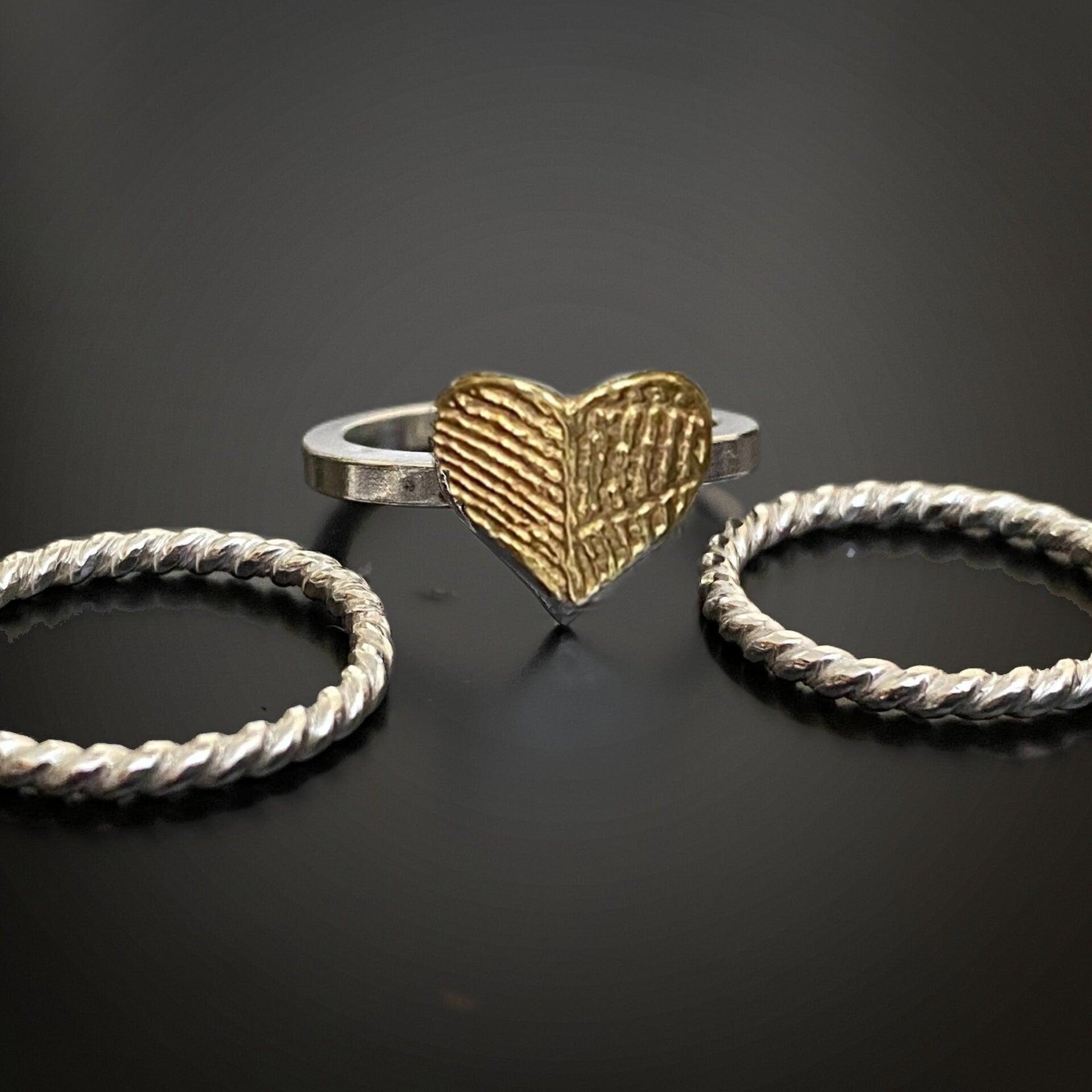 Stacking Square & Twist Fingerprint Rings | Sterling Silver with 24K Gold Plate - Adorn Designs Jewelery