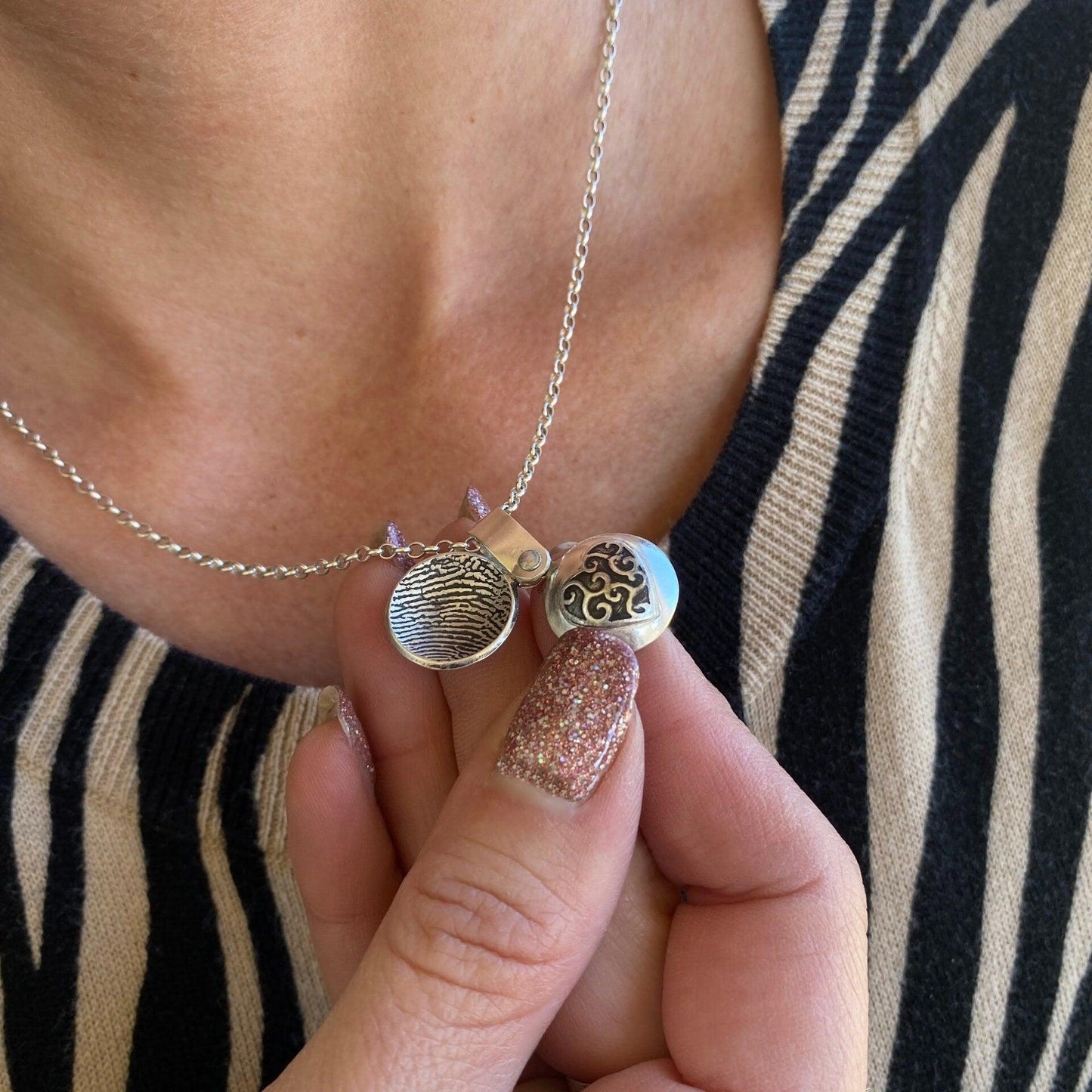 Fingerprint Charm Necklace Swivels to Reveal the Fingerprint - Adorn Designs Jewelery