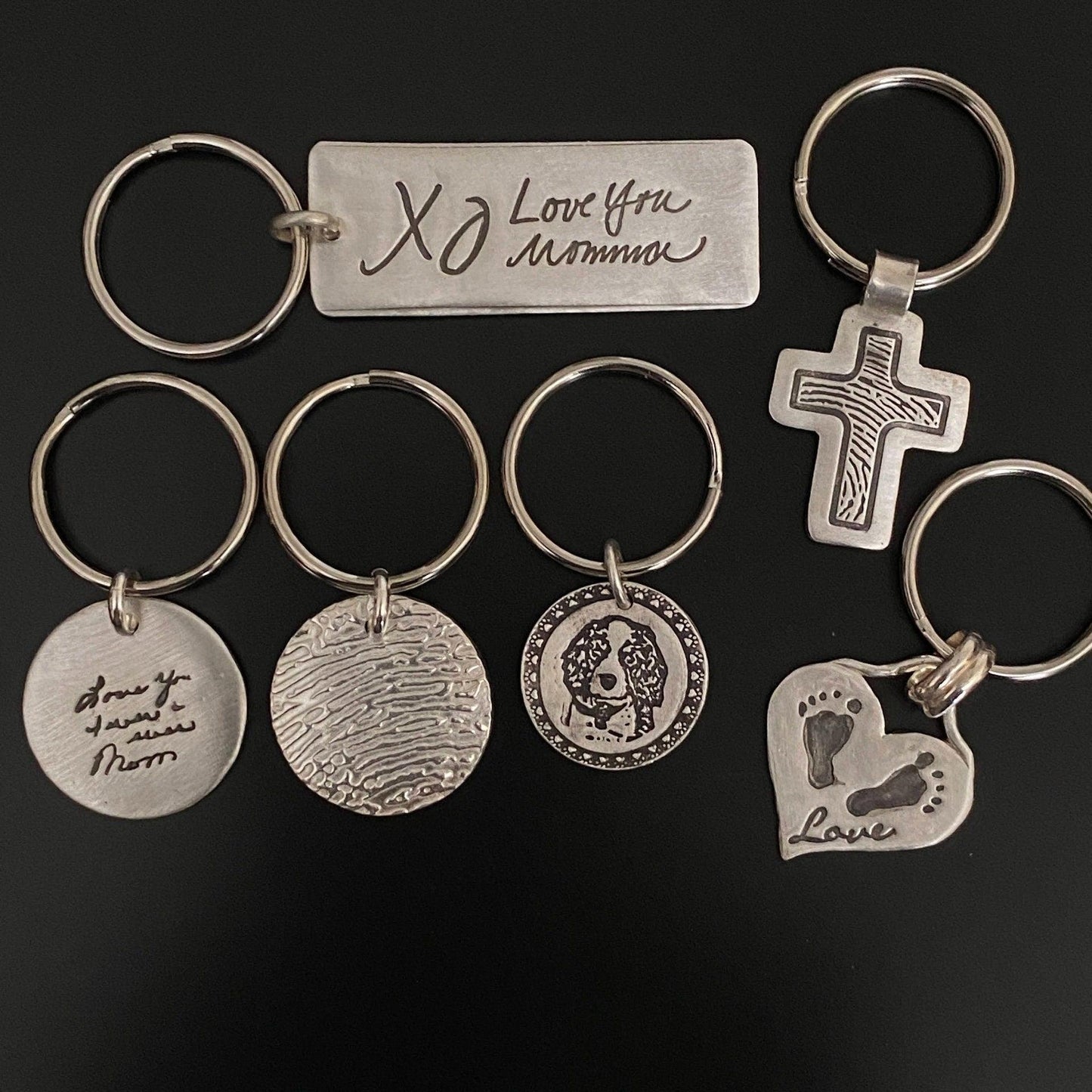Fingerprint or Handwriting Keychain | Sterling Silver | Select Size & Shape - Adorn Designs Jewelery