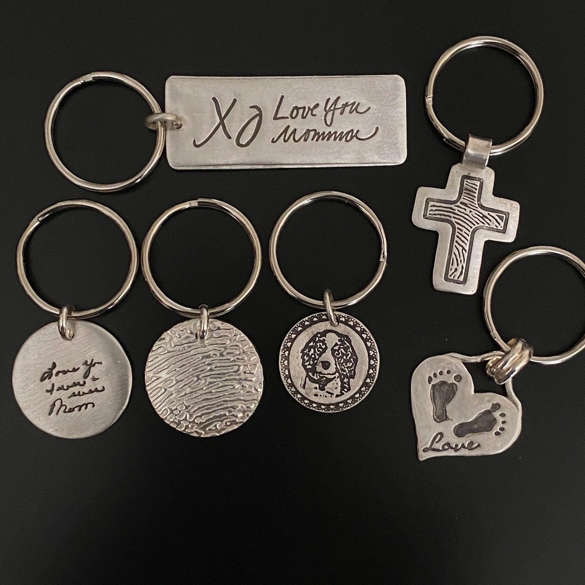 Fingerprint or Handwriting Keychain | Sterling Silver | Select Size & Shape - Adorn Designs Jewelery