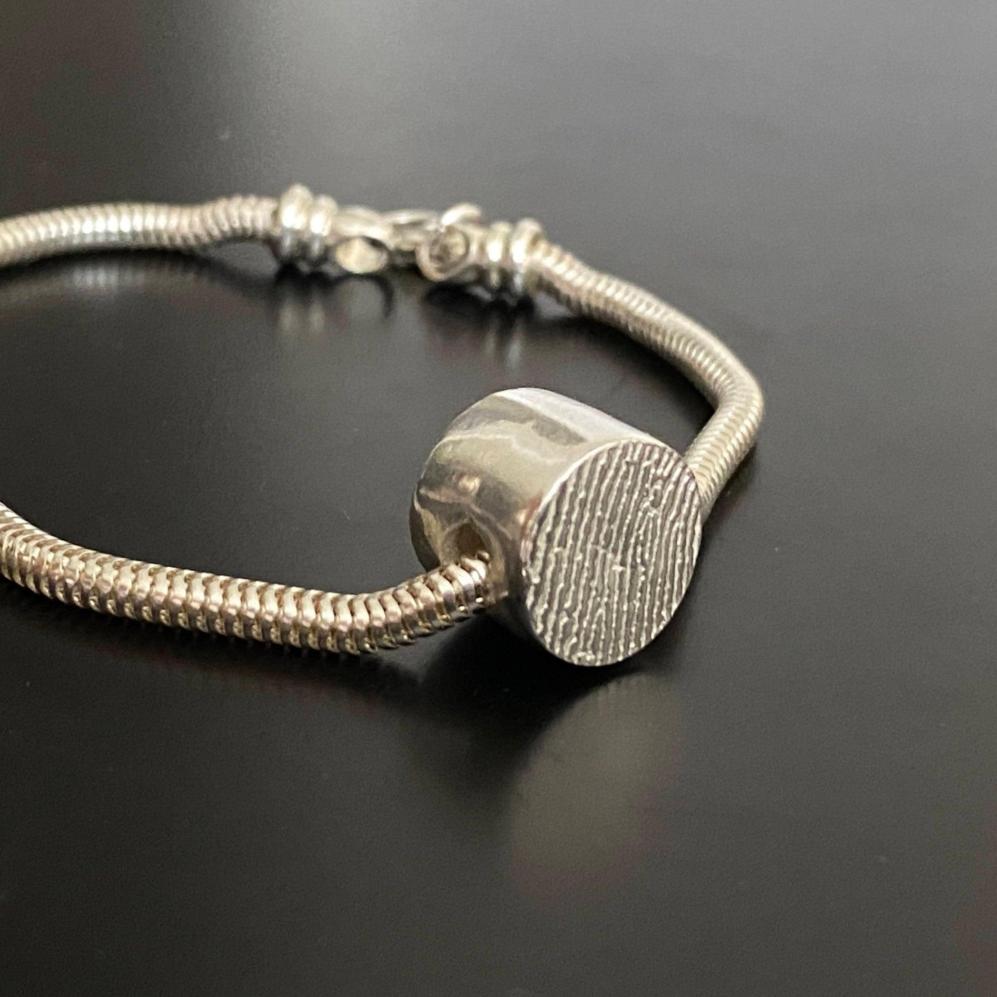 Pandora Style Sterling Silver Bracelet w/ Fingerprint Charm Bead - Adorn Designs Jewelery