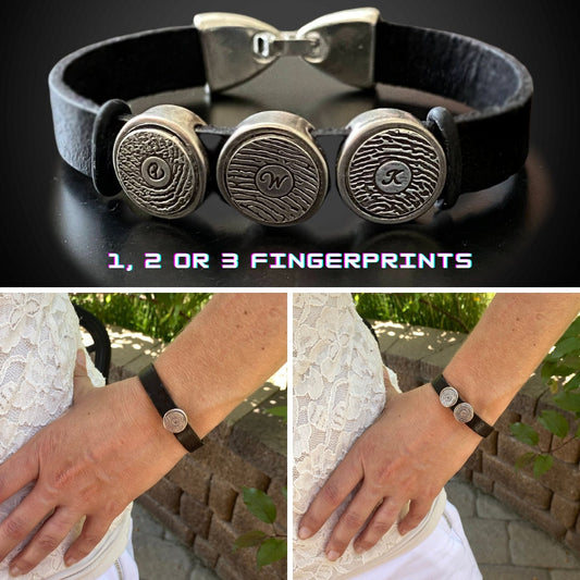 Leather Bracelet Personalized with Your Loved Ones Fingerprint & Initial
