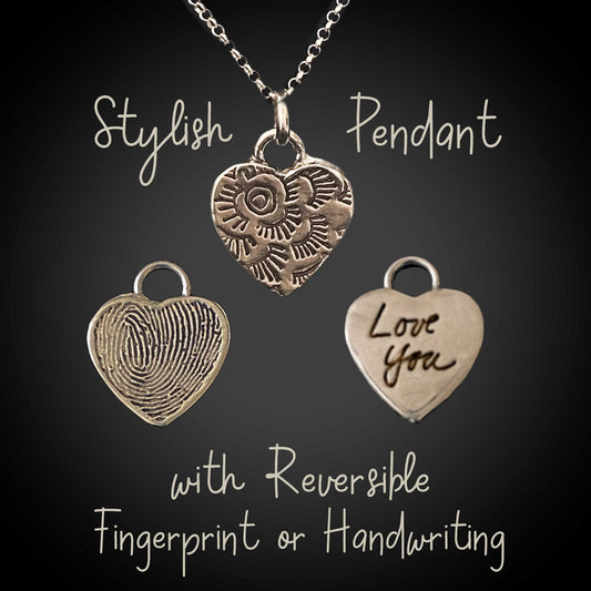 Reversible Heart Pendant w/Fingerprint and Stylish Design