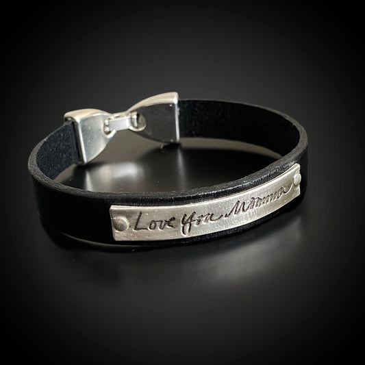 Leather Bracelet w/ Sterling Personalized Silver Plate