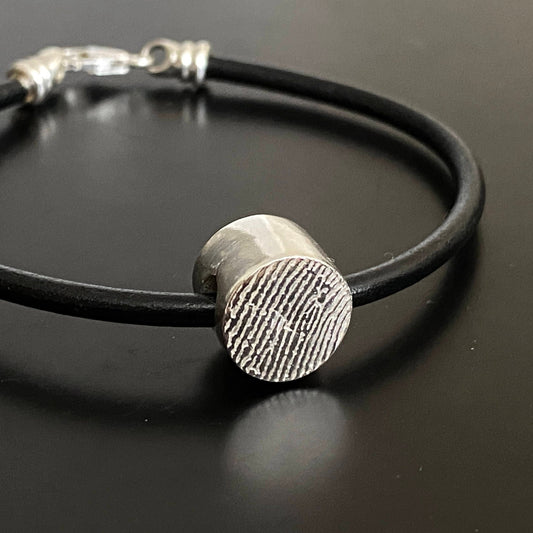 Pandora Style Leather Bracelet w/ Fingerprint Charm Bead