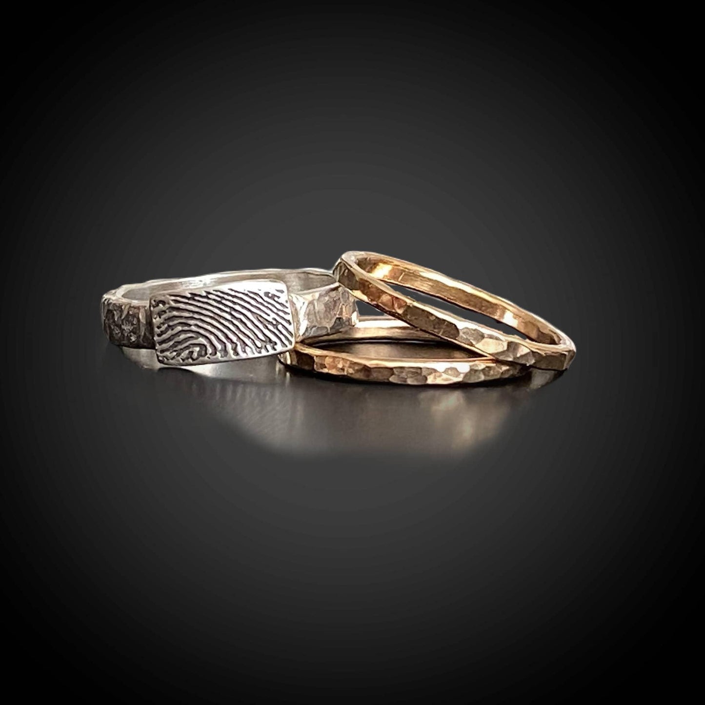 Stacking Hammer Texture Fingerprint Ring Sterling Silver & Gold Filled Stacking Bands - Adorn Designs Jewelery