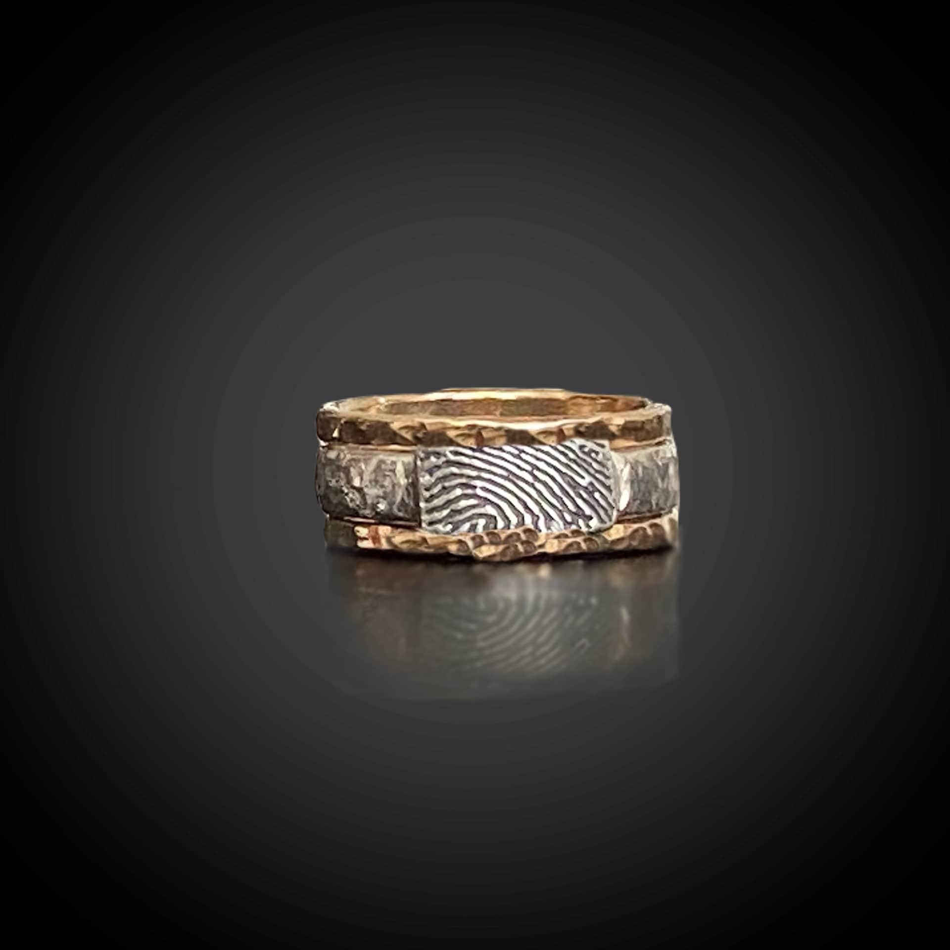 Stacking Hammer Texture Fingerprint Ring Sterling Silver & Gold Filled Stacking Bands - Adorn Designs Jewelery