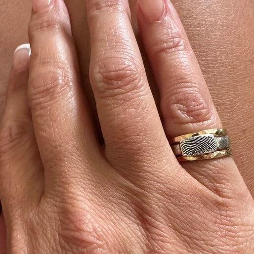 Stacking Hammer Texture Fingerprint Ring Sterling Silver & Gold Filled Stacking Bands - Adorn Designs Jewelery