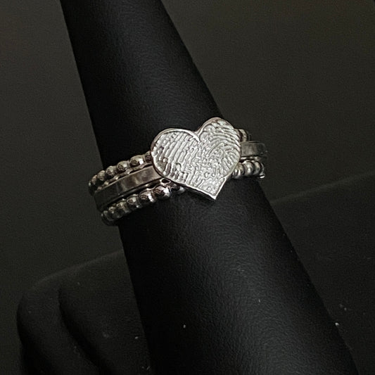 Stacking Square & Twist Band Fingerprint Rings - Sterling Silver