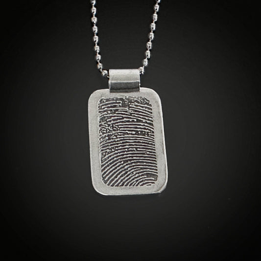 Dog Tag Style Fingerprint Necklace w/ Ball Chain