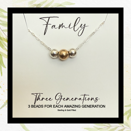 Three Generation Necklace: Sterling Silver Beads & Gold Filled Beads Family Pendant