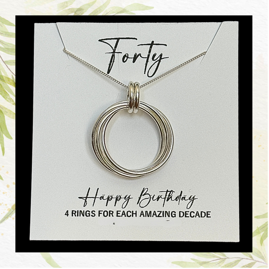 40th Birthday Interlocking Rings Necklace — Sterling Silver (4 Circles, 18" Chain)