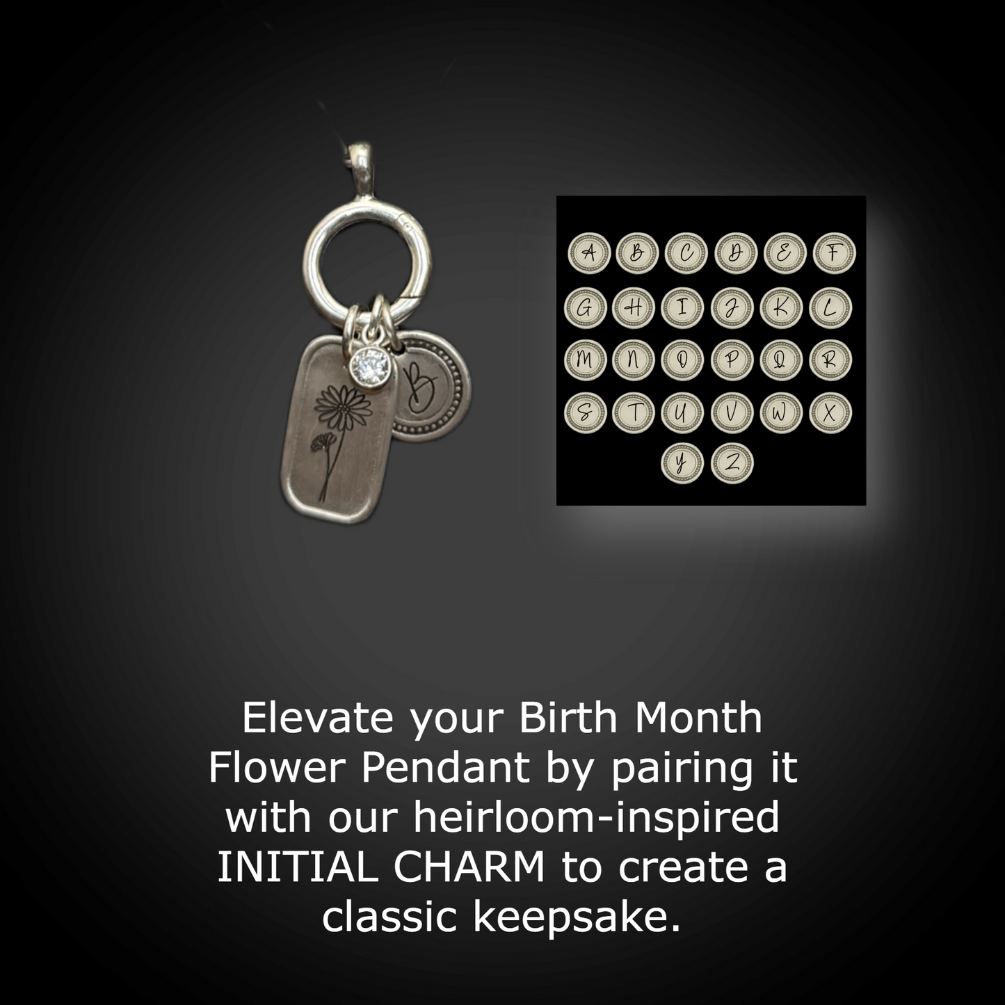 Personalized April Birth Month Daisy Flower Charm: CZ Diamond Birthstone, Hinged Charm Holder easily add charms, Sterling Silver Pendant