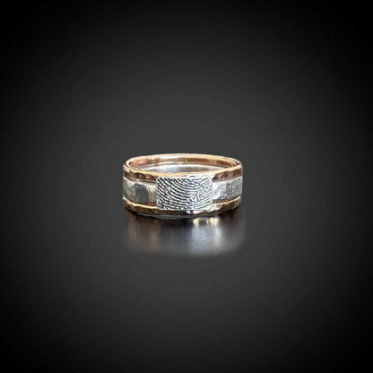 Fingerprint Stacking Rings — Mixed Metal Hammered Sterling & 14K Gold Filled