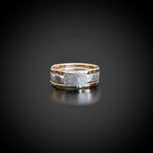 Fingerprint Stacking Rings — Mixed Metal Hammered Sterling & 14K Gold Filled