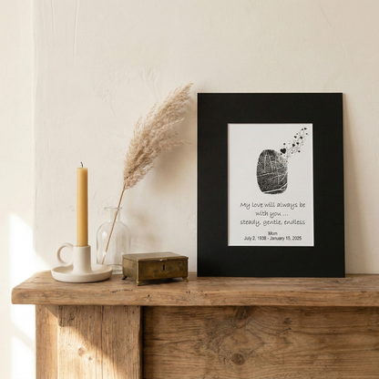 Memorial Art Print | Fingerprint Fades to Loving Hearts | Personalized Keepsake | Sympathy Bereavement Gift | Custom Verse & Name | 5x7 Print, 8x10 Mat
